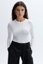 Women's Ecru Modal Blend Crew Neck Long Sleeve T-Shirt
