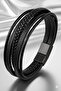 Men's Black Bracelet Genuine Leather Straw Knitted - 3