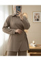 Cross Buttoned Side Tie Wool Effect Suit - Light Brown - 4