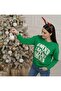 Women's Green Color White and Gliter Printed Knitted Christmas Themed Sweat Sweater - 5
