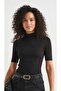 Women's Black Short Sleeve Body Half Throat