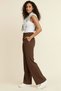 Brown Women's High Waist Stretch Fabric Velcro Closure Palazzo Wide Leg Trousers - 5