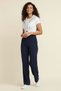 Navy Blue Women's High Waist Stretch Fabric Velcro Closure Palazzo Wide Leg Trousers - 3