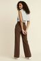 Brown Women's High Waist Stretch Fabric Velcro Closure Palazzo Wide Leg Trousers - 4
