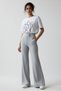 Gray High Waist Wide Leg Palazzo Pants – Flexible Textured Fabric, Flowy Wide Leg