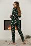 Luxury Soft Santa Claus Patterned Women's Pajama Set – 3023 Green - 3