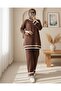 Double Knitwear Set with Cuffs and Stripes - Brown - 3