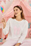 White Pink Striped Bow Embroidered Fleece Winter Knitted Pajamas Suit