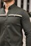 Men's Slim Fit Striped Long Sleeve Tight Khaki Denim Shirt - 2
