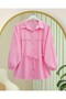 Stoned Buttoned Waist Tie Lace Detailed Shirt - Pink - 2