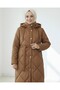 Beli Belted Front Snap Button Hooded Lined Long Quilted Coat - Tan - 5