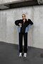 Women's Oversized Zip-Up Tracksuit Set with Denim Detail, Sports Casual