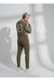 Unisex khaki Corded Fabric fleece-lined crew neck slim fit pocket set - 4