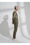 Unisex khaki Corded Fabric fleece-lined crew neck slim fit pocket set - 5