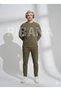 Unisex khaki Corded Fabric fleece-lined crew neck slim fit pocket set - 3