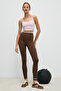 Veltren Women's Flexible and Soft Textured Contrast Piped Dark Brown Leggings - 2
