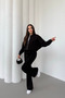 Women's Fleece-Lined Zipper Detailed Three Thread Cotton Winter Tracksuit Set Black - 2
