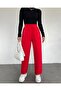 Elastic Waist Lace Detailed Ayrobin Trousers -Red - 2
