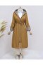 Quilted Lined Hooded Trench Coat with Tightened Waist -Tan - 8