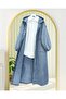Buttoned Front Hooded Denim Cap with Epaulet Detail and Pockets - Ice Blue - 4