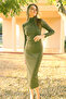 Women's Inject Patterned Ribbed Camisole Dress Khaki - 7
