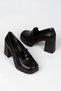 Women's Black Matte Patent Leather Loafer New Style Blunt Toe Lightweight and High Heel Comfortable Shoes - 6