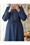 Half Zipper Tunnel Lace-Up Denim Dress -Indigo - 3