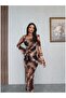 Coffee Padded Patterned Tulle Dress - 4