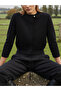 Black Pocket Detailed Stand Collar Viscose Knitwear - 2