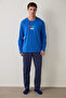 Men's Mood Slogan Printed Crew Neck Cotton Pajama Set