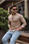 Men's Slim Fit Striped Long Sleeve Tight Brown Denim Shirt - 3