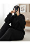 Knitted Patterned Long Back Knitwear Set - Black