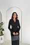 Double-Breasted Neck Buckle Detail Women's Black Pleated Dress - 8