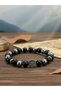 Onyx and Hematite Natural Stone Bracelet with Tree of Life Figure Power Peace and Balance Stone - 3