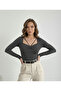 Women's Long Sleeve Blouse with Drawstring Detail on the Chest - 5