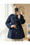 Fur Jacket with Lining and Drawstring Waist - Navy Blue - 2