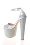 Women's Silver Stones Embellished High Platform and High Heels Closed Back Stylish Evening Dress Shoes - 4