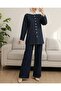 Buttoned Front Trousers Denim Suit - Navy - 4