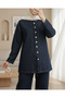Buttoned Front Trousers Denim Suit - Navy - 3