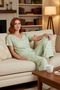 Women's Comfortable V-Neck Short Sleeve Viscose Pajama Set Wide Leg Durable Material and Stylish