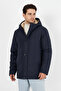Men's Navy Blue Sheepskin Hooded Windproof Winter Coat & Coat & Parka