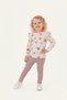 Flower Patterned Ribbed Knit Corded Fabric Girl's Set
