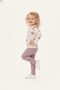 Flower Patterned Ribbed Knit Corded Fabric Girl's Set - 3