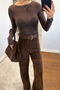 Women's Coffee Boat Neck Modal Cashmere Ultra Light Blouse - 2