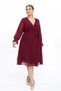 Apsen Women's Burgundy Double-Breasted Belted Plus Size Long Sleeve Chiffon Dress 4450-110 - 6