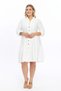 Apsen Women's Ecru Plus Size V-Neck Buttoned Skirt with Ruffles Midi Length Linen Dress 4483/105 - 7