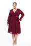 Apsen Women's Burgundy Double-Breasted Belted Plus Size Long Sleeve Chiffon Dress 4450-110 - 4
