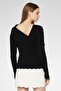 Women Asymmetrical Neck Knitted Sweater, Black - 4