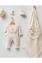 Knitted Lacy 5-Piece Organic Hospital Discharge Set Cream 100% Cotton Newborn Baby Girl - 5