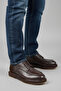 Genuine Leather Men's Lace-Up Brown Classic Loafer Shoes - 7
